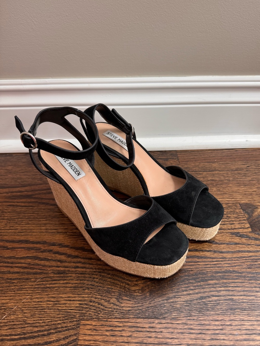 Steve Madden Black Espadrille Wedge Sandals